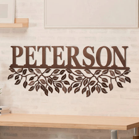 Personalized Leaf Vine Family Name Metal Wall Sign – 37 Inch