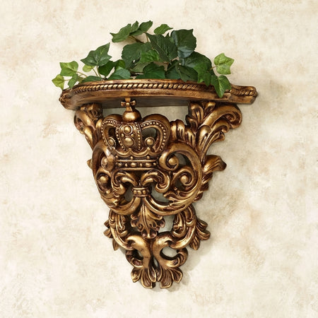 Baroque Crown Wall Shelf – Antique Gold, 11 Inch