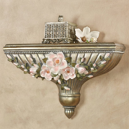 Magnolia Floral Wall Shelf – Champagne Gold, 18 Inch