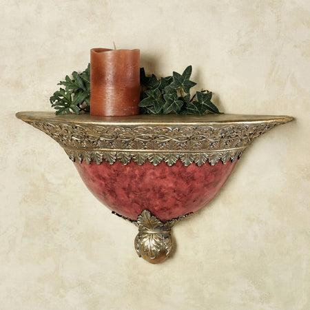 Scroll Leaf Wall Shelf – Cinnabar Marble & Gold, 18 Inch