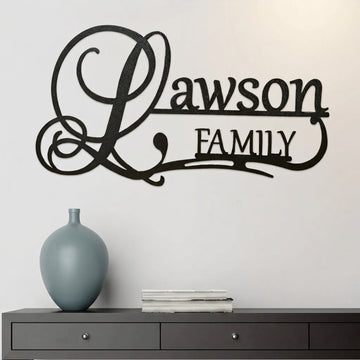 Richies Home Personalized Family Name Metal Wall Sign – Scroll Initial, 40 Inch