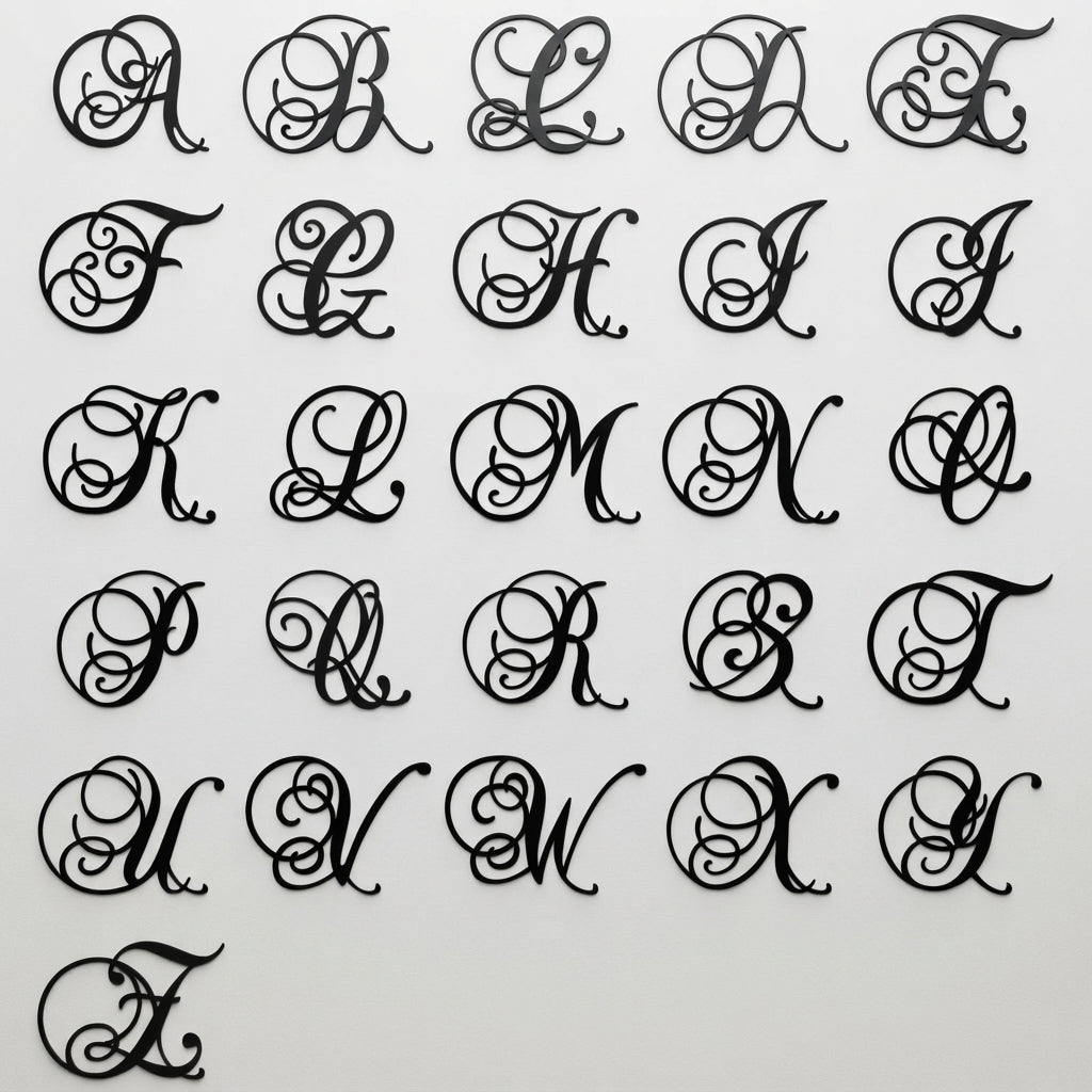 Richies Home Personalised Family Name Metal Wall Sign – Scroll Initial, 40 Inch