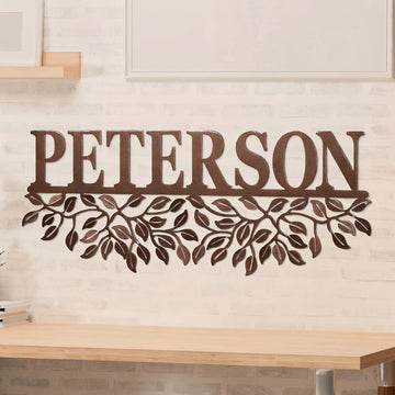Richies Home Personalized Leaf Vine Family Name Metal Wall Sign – 37 Inch