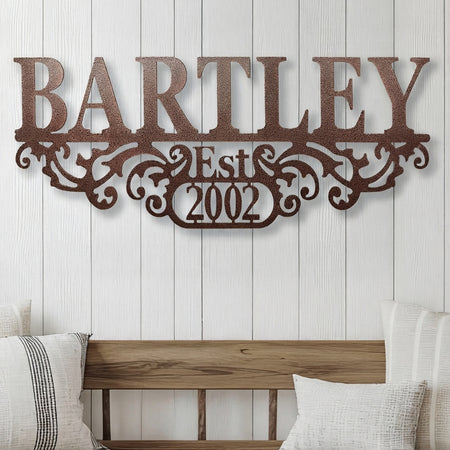 Personalized Family Name & Established Year Metal Wall Sign – 36 Inch