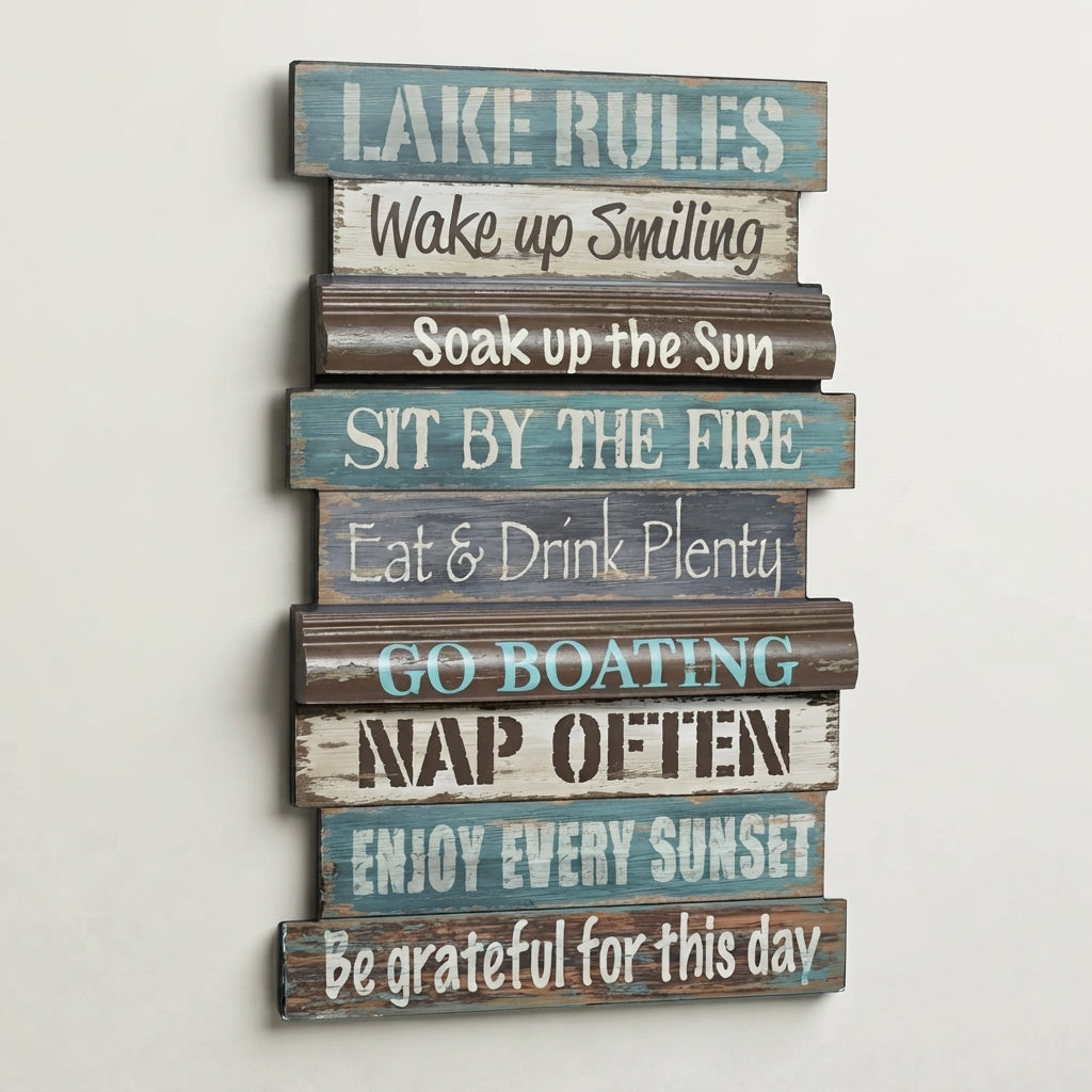 Richies Home Lake Rules Wall Sign – Multi Cool Tones
