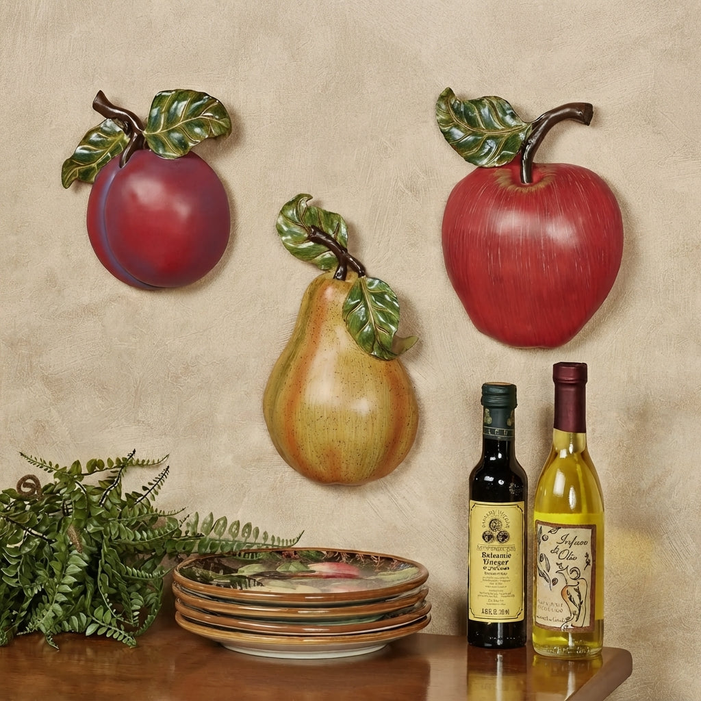 Richies Home Fruit Wall Accent Set of 3 – Plum, Pear & Apple Resin Plaques
