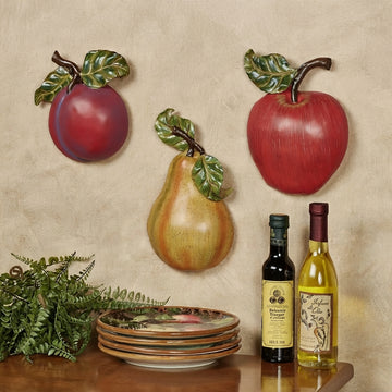 Richies Home Fruit Wall Accent Set of 3 – Plum, Pear & Apple Resin Plaques