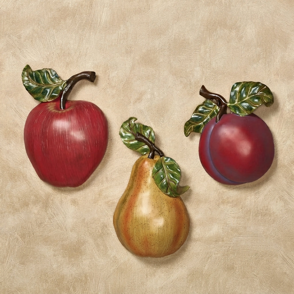 Richies Home Fruit Wall Accent Set of 3 – Plum, Pear & Apple Resin Plaques