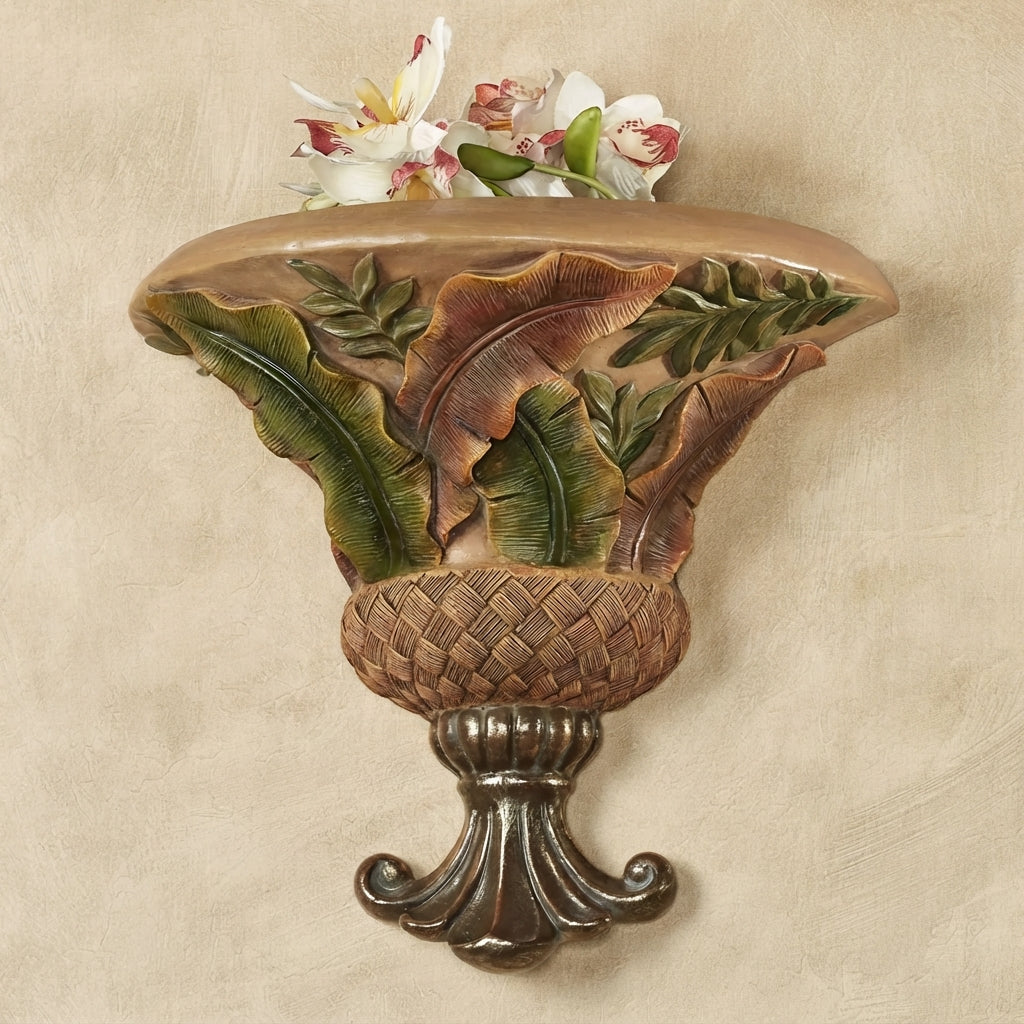 Richies Home Tropical Palm Leaf Wall Shelf – Earth Tones, 12.5 Inch