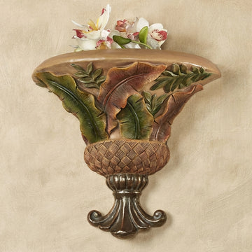 Richies Home Tropical Palm Leaf Wall Shelf – Earth Tones, 12.5 Inch