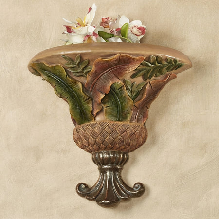 Tropical Palm Leaf Wall Shelf – Earth Tones, 12.5 Inch