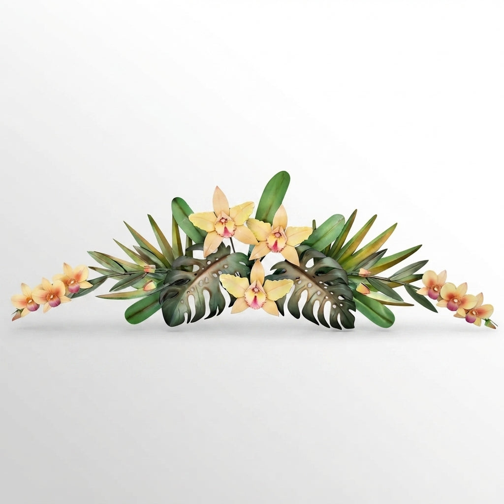 Richies Home Tropical Orchid Swag Metal Wall Topper – 40 Inch