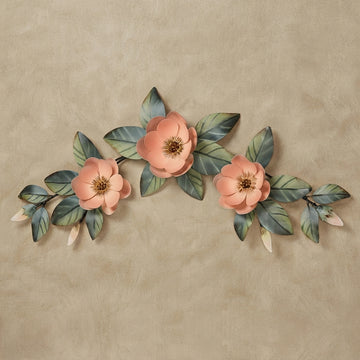Richies Home Magnolia Floral Swag Metal Wall Topper – Cream & Blush, 30 Inch